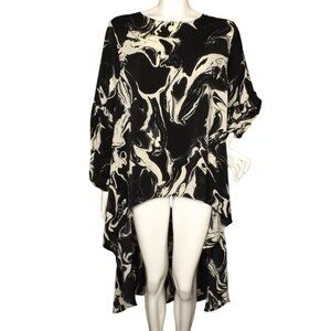 PATRIZIA LUCA Blouse/Top, XL, Black/Off-white Marble, Hi-Low, Puff Sleeve